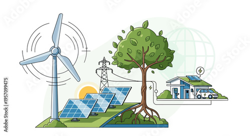Vector illustration of eco-friendly energy sources and sustainable living