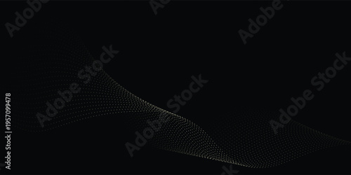Gold shiny abstract wave. Design element with glitter effect on black background.