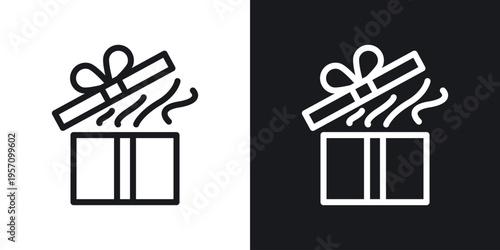 Open gift box icon set in black and white stroke lines