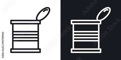 Open tin can icon set in black and white stroke lines