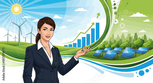 Eco-friendly business woman presenting green energy vector