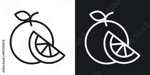 Orange fruit icon set in black and white stroke lines