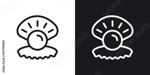 Pearl in the open shell icon set in black and white stroke lines