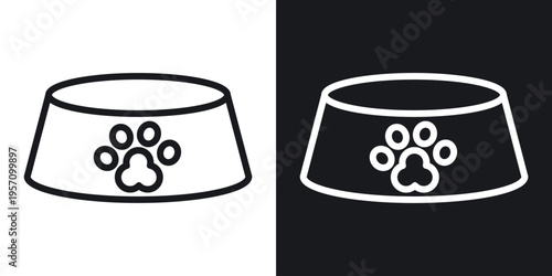 Pets bowl icon set in black and white stroke lines