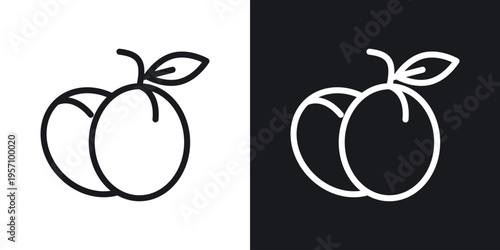 Plum icon set in black and white stroke lines
