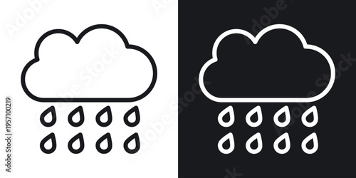 Rainy icon set in black and white stroke lines