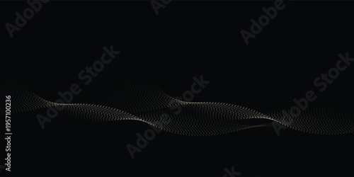 Gold shiny abstract wave. Design element with glitter effect on black background.
