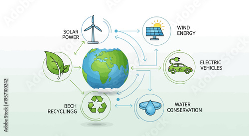 Set of 6 eco-friendly energy icons vector, sustainability symbols