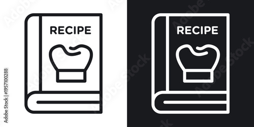 Recipe book icon set in black and white stroke lines