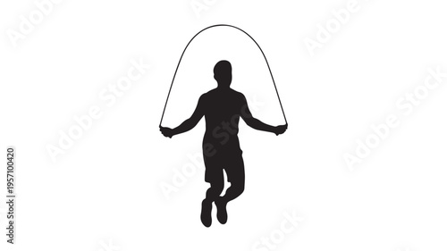 Silhouette man jumping with lasso rope joyful freedom vector illustration flat design