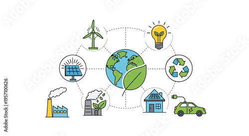 Set of 8 eco friendly icons vector, sustainable living symbols