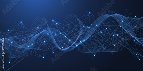 Global network connection concept. Big data visualization. Social network communication in the global computer networks. Internet technology. Business. Science. Vector illustration