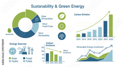 Set of 6 sustainability and green energy infographic elements vector