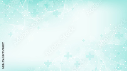 Modern health care or medical background design. Health care innovation concept. Horizontal header web banner. Abstract geometric background with hexagon shapes for medicine, science, chemistry.