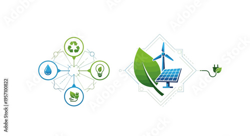 Set of 2 eco friendly icons vector, ecology and renewable energy symbols