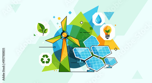Eco friendly energy vector icons set for sustainable power solutions