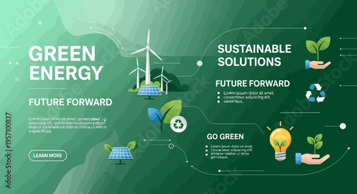 Green energy sustainable solutions vector infographic template