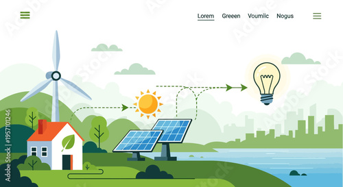Eco friendly renewable energy vector illustration set
