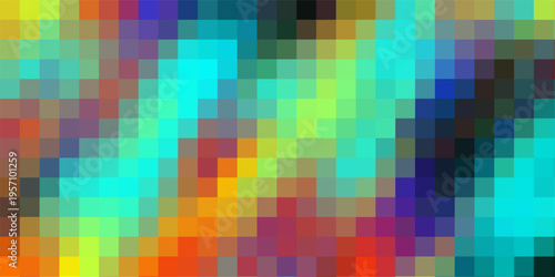 Colorful Pixelated Abstract Mosaic with Bright Yellow Green Orange Blue and Purple Squares background