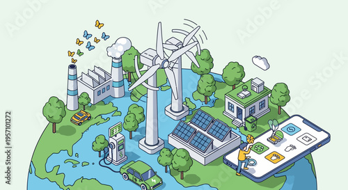 Vector illustration of eco-friendly technology on Earth