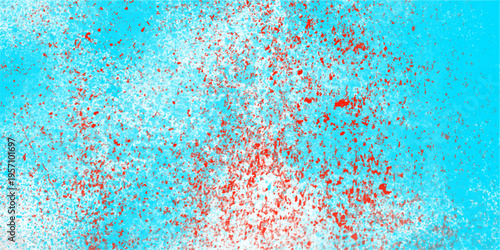 Vibrant abstract background with bright cyan and white splatters and scattered red paint droplets creating a dynamic energetic effect