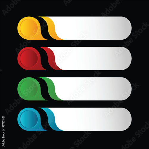 Modern set of colorful horizontal blank banners with distinct tabs for dynamic web design, infographics, and presentation layouts