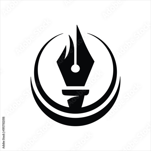 Black pen nib logo with circular design