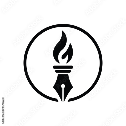 Black pen nib flame icon in circle