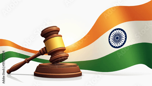 Vector illustration of Indian law gavel with flag background
