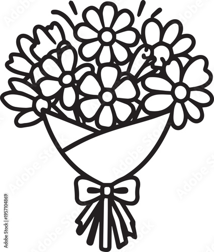 Schilderij op canvas An illustrative monochromatic bouquet, presented beautifully, offers an iconic visual symbol