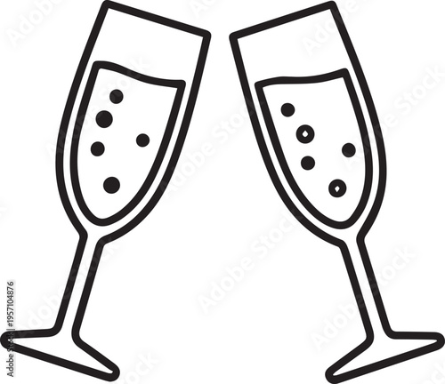Two elegant champagne glasses clink together in a gesture of celebration, friendship, and romance, creating a sense of joy and shared moments. 