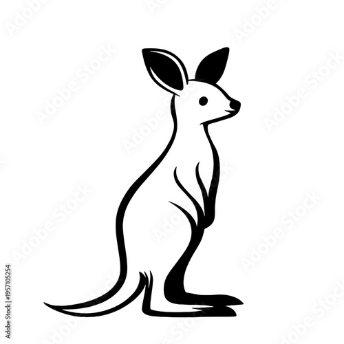 Wallaby. Wallaby simple black and white line art vector logo