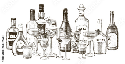 Alcohol drinks and cocktails vector