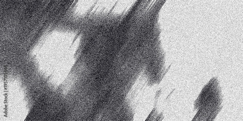 Abstract monochrome image with flowing dark shapes and a speckled light background creating a sense of organic movement and textured depth