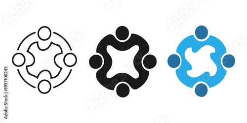 Teamwork Connection Abstract Icons Set – People Circle Network Collaboration Unity Vector Collection