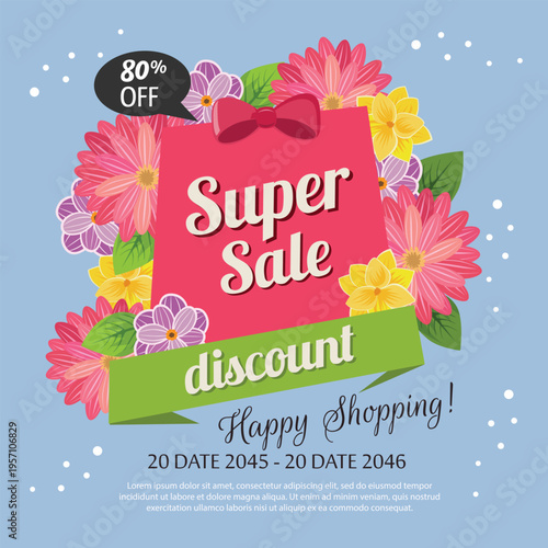 cute super Sale Poster flower flat style