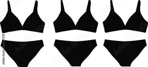 Bikini silhouettes vector illustration with swimwear tops and bottoms, fashion design, summer beachwear, and stylish clothing pattern
