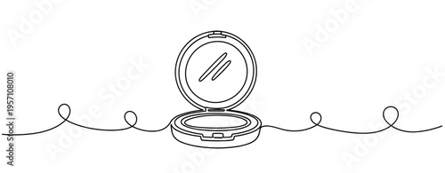 Compact mirror opened on continuous line white background. no editable strokes