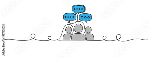 Group of people exchanging messages in continuous line drawing. no editable strokes