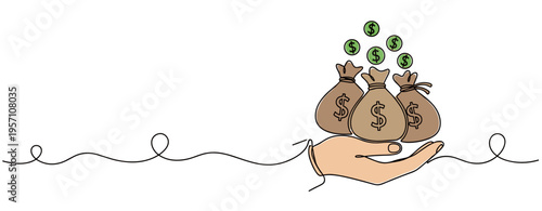 Hand offering money bags symbolizing financial support. no editable strokes