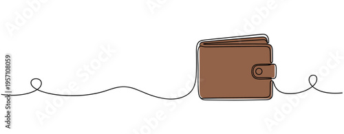 Leather wallet closed on continuous line white background. no editable strokes