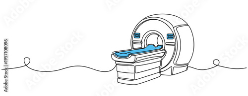 Magnetic resonance scanner with examination table in clinic. no editable strokes