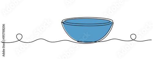 Ceramic bowl resting on continuous line tabletop background. no editable strokes