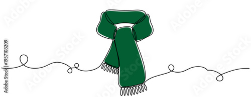 Green scarf draped and tied on continuous line background. no editable strokes