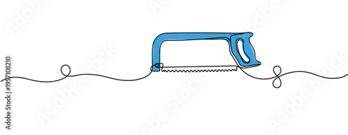 Hand saw placed on white background with continuous line. no editable strokes