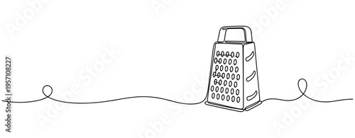 Kitchen box grater standing on continuous line surface. no editable strokes