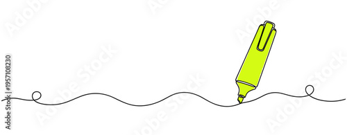 Highlighter pen marking continuous line on white background. no editable strokes