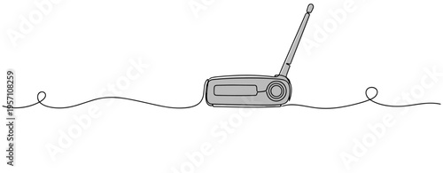 Portable radio resting with extended antenna on white background. no editable strokes