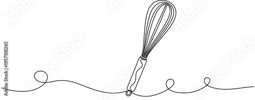 Whisk suspended resting on continuous line white background. no editable strokes