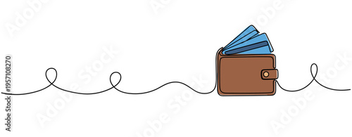 Wallet with cards fanned open on white minimal background. no editable strokes